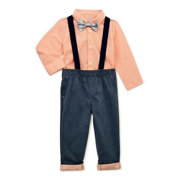 Wonder Nation Toddler Boy’s Button-Down Shirt Bowtie Suspenders and Pants Set 4T - Picture 1 of 16